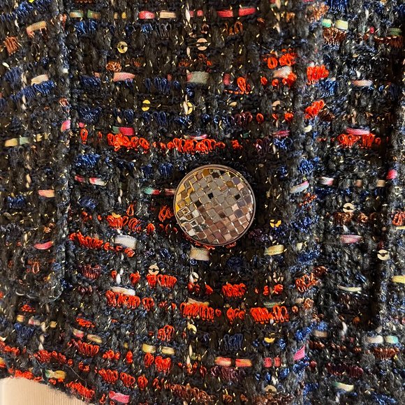 Line + Dot Size S Cropped Tweed Button-Front Jacket Hooded Metallic - Picture 10 of 12